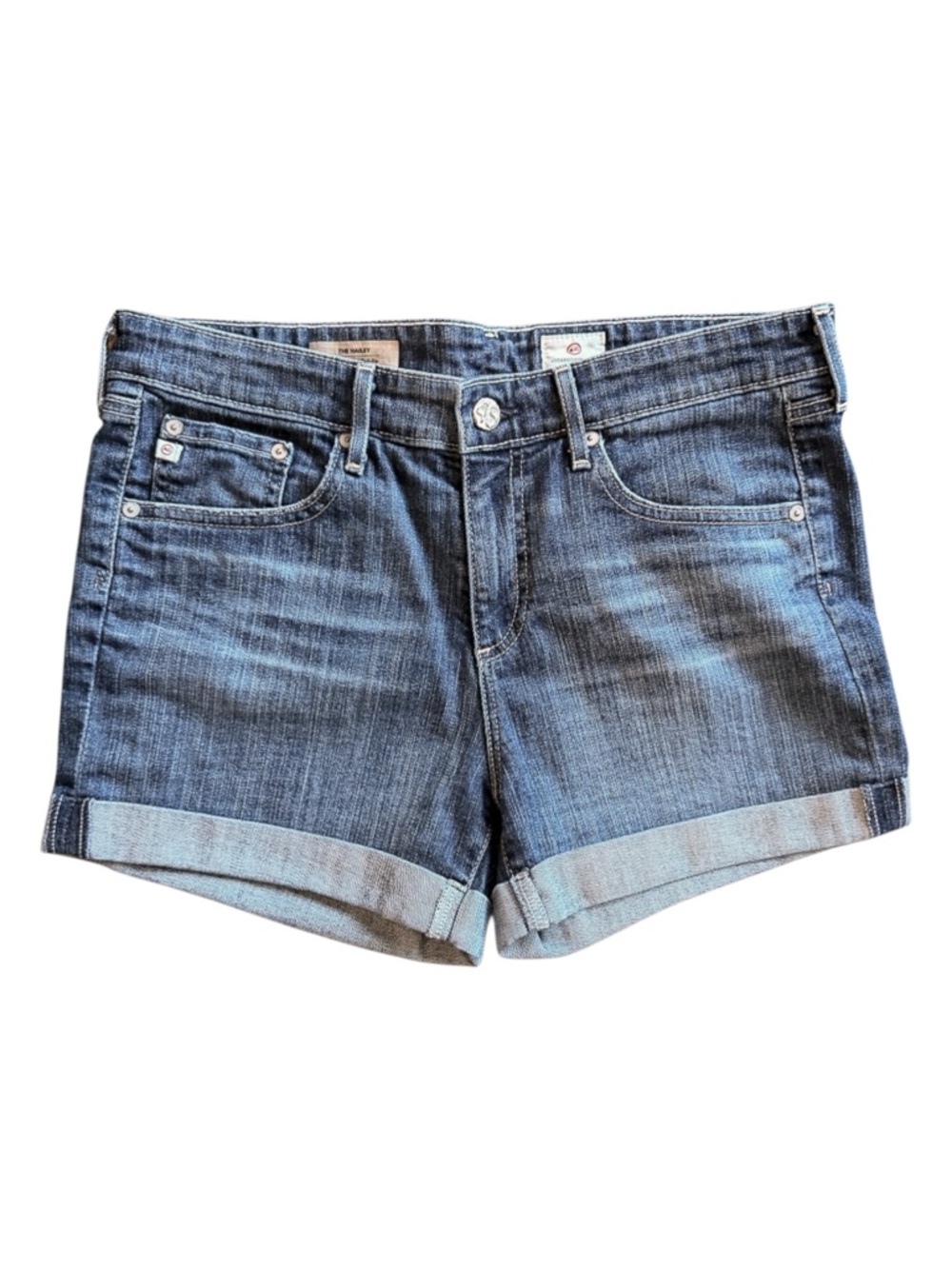 AG Adriano Goldschmied Hailey Ex-Boyfriend Cutoff Denim Shorts Roll Up - 29